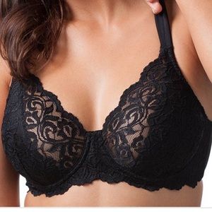 New Leading Lady Women’s Size 44B Ava Scalloped Lace Black Underwire Bra 5044